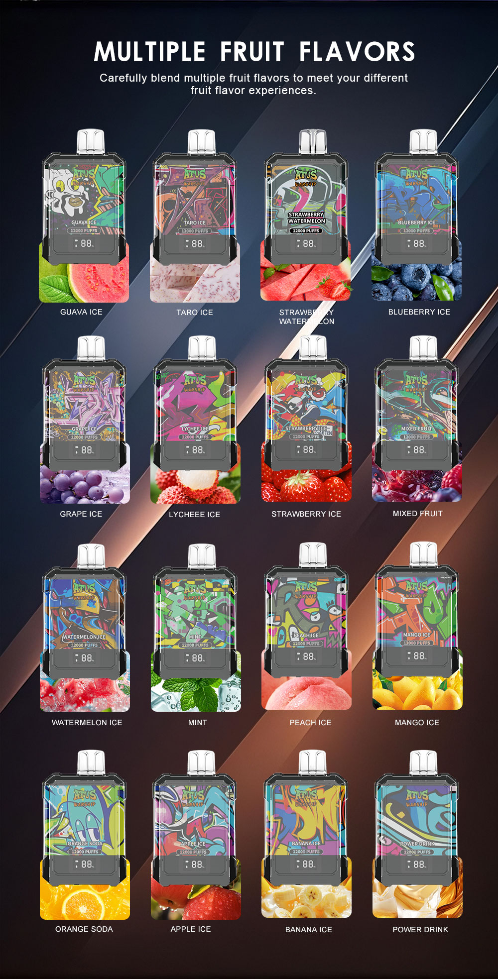DE013A Florida FL USA 12000 Puffs Disposable Vapes with LED display screen and adjustable airflow