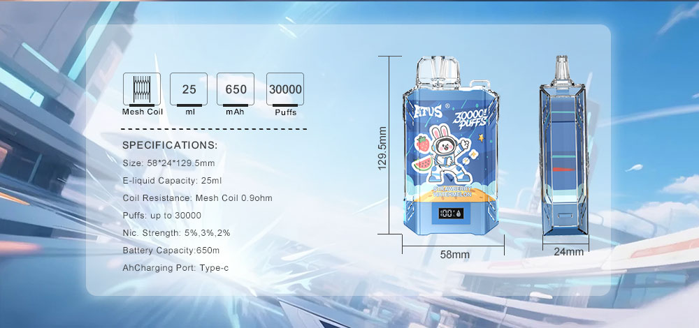 DE017 Florida FL USA 30000 Puffs Disposable Vape with LED display screen and adjustable airflow rechargeable