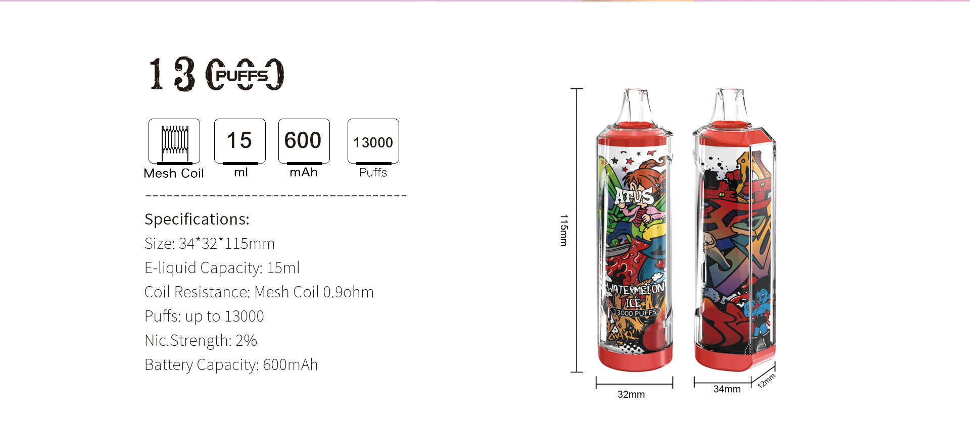 DE018 Florida FL USA 13000 Puffs Disposable Vape with rechargeable ATVS Vape