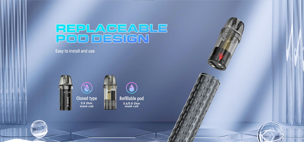 DE020 Florida FL USA Refillable Pod Kit System Device with Adjustable Airflow MTL RDL ATVS Vape