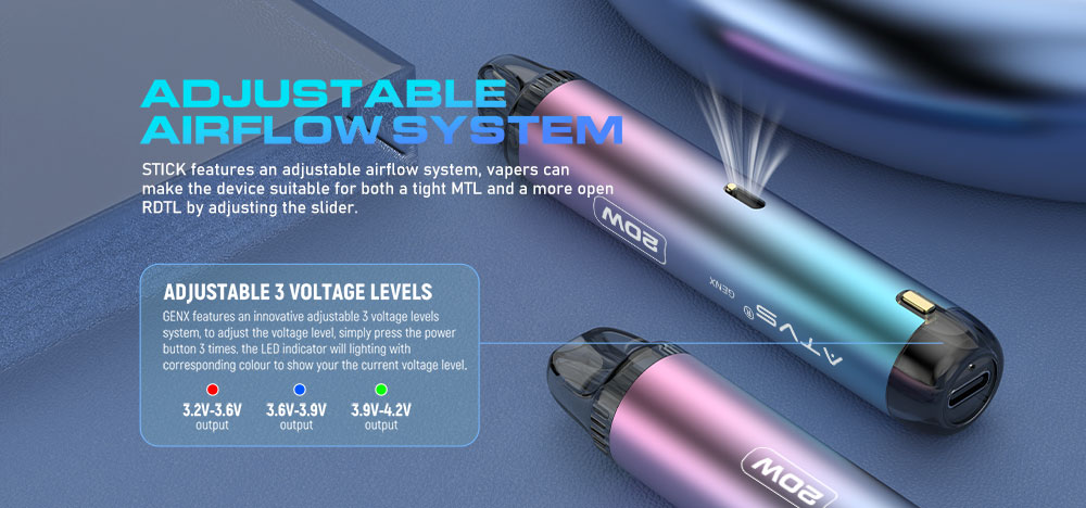 DE020 Florida FL USA Refillable Pod Kit System Device with Adjustable Airflow MTL RDL ATVS Vape