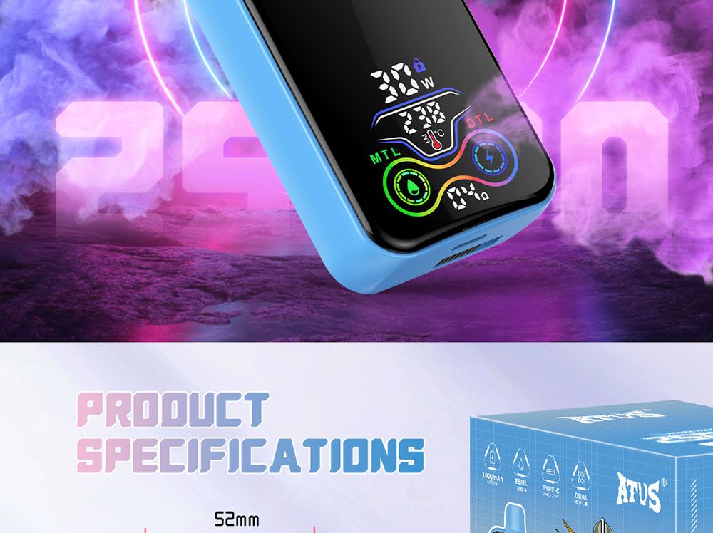 DE022 Florida FL USA 25000 Puffs Disposable Vape with Full screen rechargeable and adjustable airflow ATVS Vape