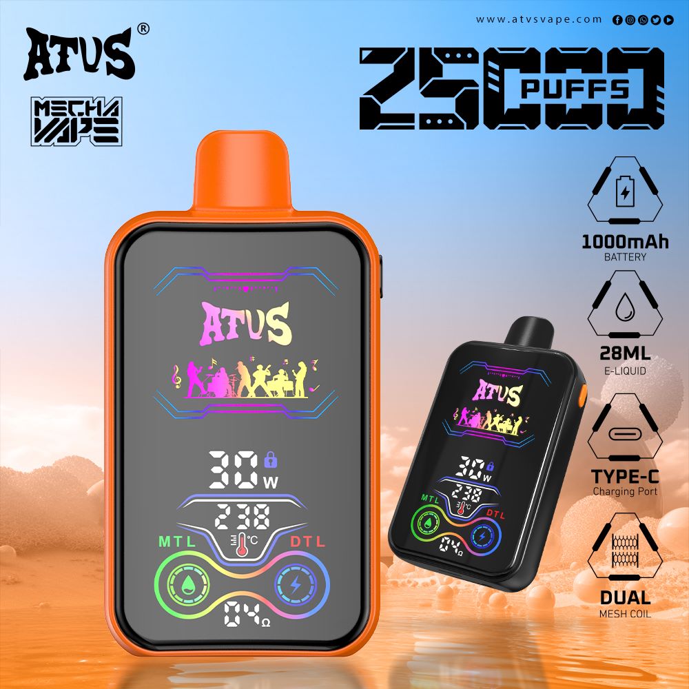 25000 Puffs Disposable Vape with Full screen rechargeable and adjustable airflow New Style DTL Screen Disposable Vape Pen ATVS 25000 Puffs Fruit Flavour 25K Electronic Cigarette Pen EU wholesale vape