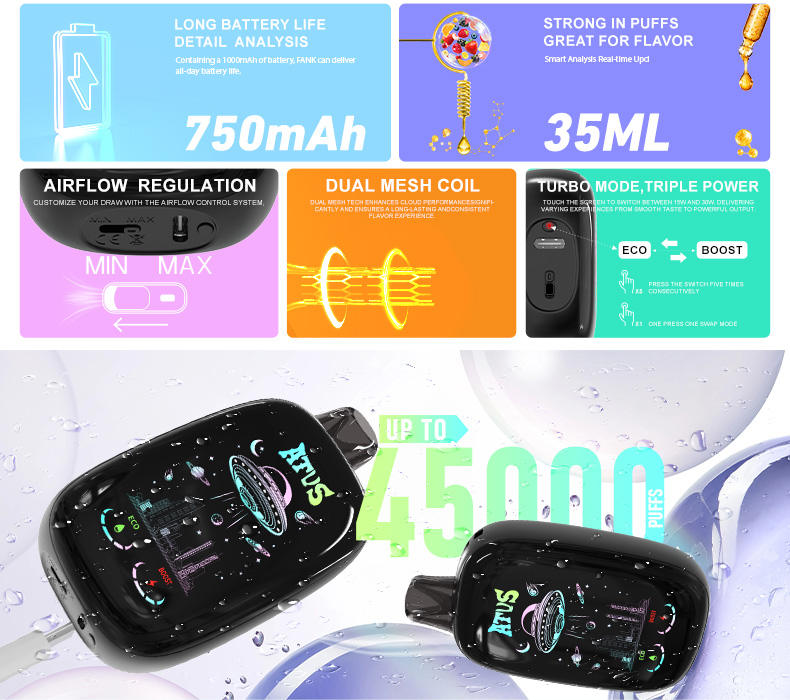 DE027 Florida FL USA 45000 Puffs Disposable Vape with rechargeable and adjustable airflow ATVS Vape