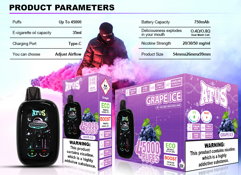 DE027 Florida FL USA 45000 Puffs Disposable Vape with rechargeable and adjustable airflow ATVS Vape