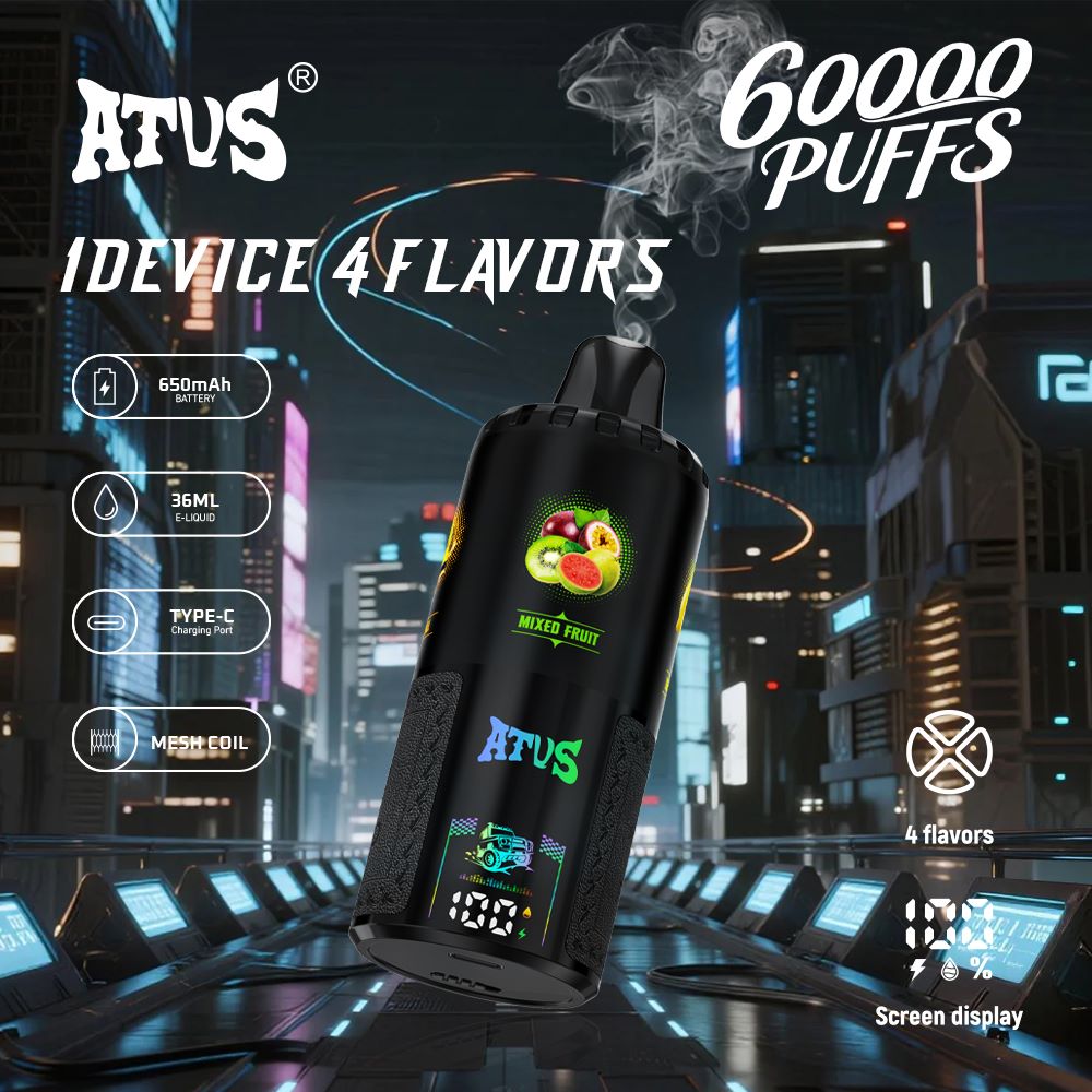 60000 Puffs Four-in-one flavored  Disposable Vapes with LED display screen and adjustable airflow Compact Vaporizer Vaping ATVS 60K PUFF 4-in-1 System 4 Fruit Flavors Cheap Vape Pen with 650mAh Battery and LED Screen Europe EU Market wholesale i vape empty vape